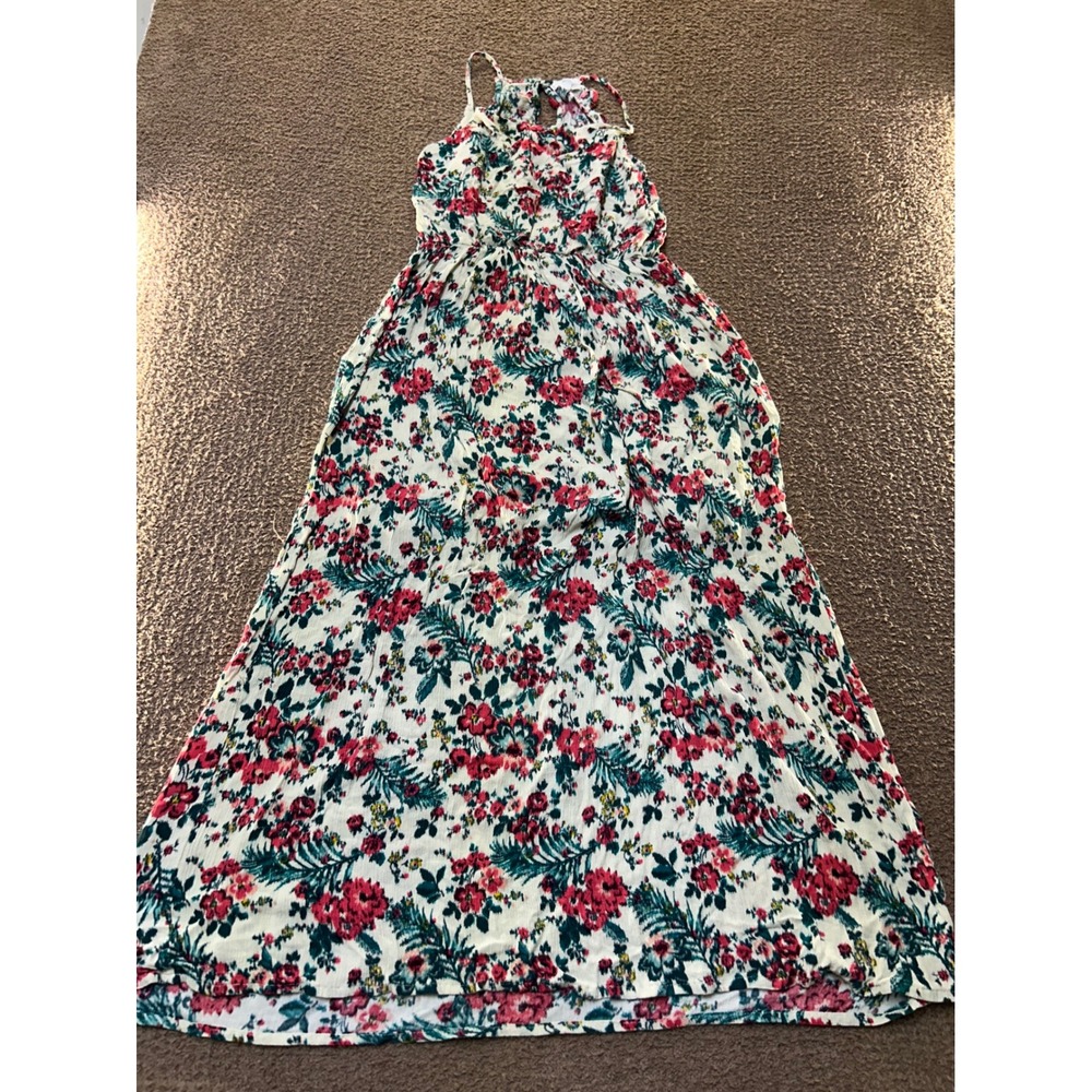 Coco + Jaimeson Floral Maxi Dress Womens Large Pink Teal Sleeveless Keyhole